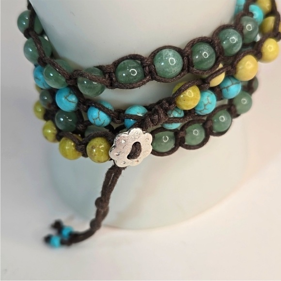 🔥Stella & Dot Teal Yellow Jade Beads Long Wrap Corded Bracelet Necklace - Picture 3 of 6